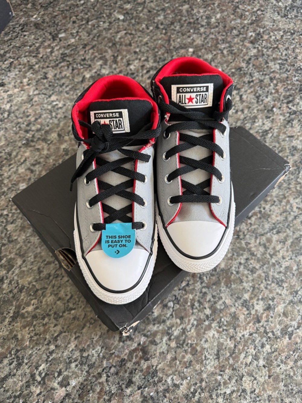 Converse Kids Grey and Red Low-Top Sneakers